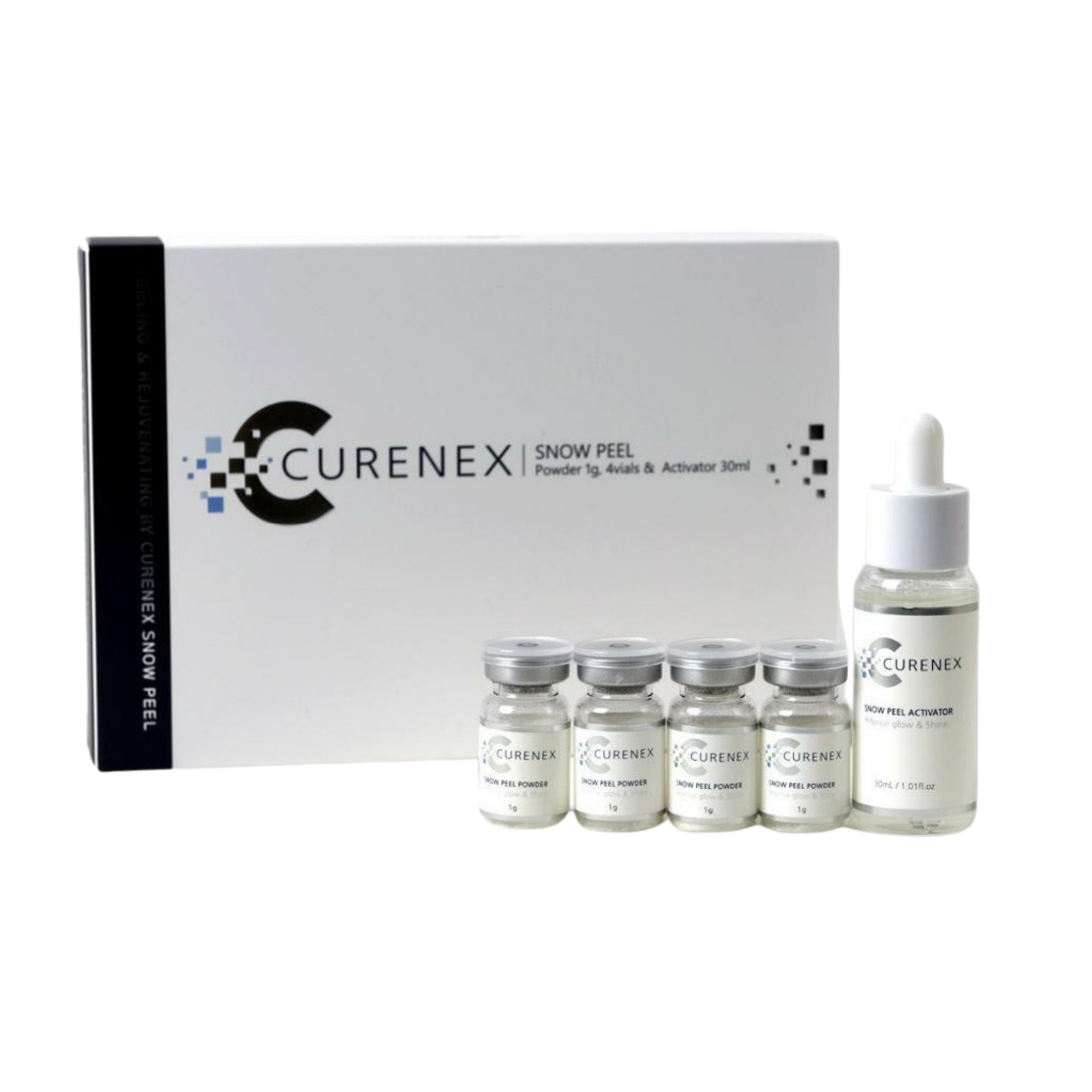 Curenex Snow Peel Powder 1 g × 4 pcs + Activator 30 ml – Biostimulatory Spicule Peel